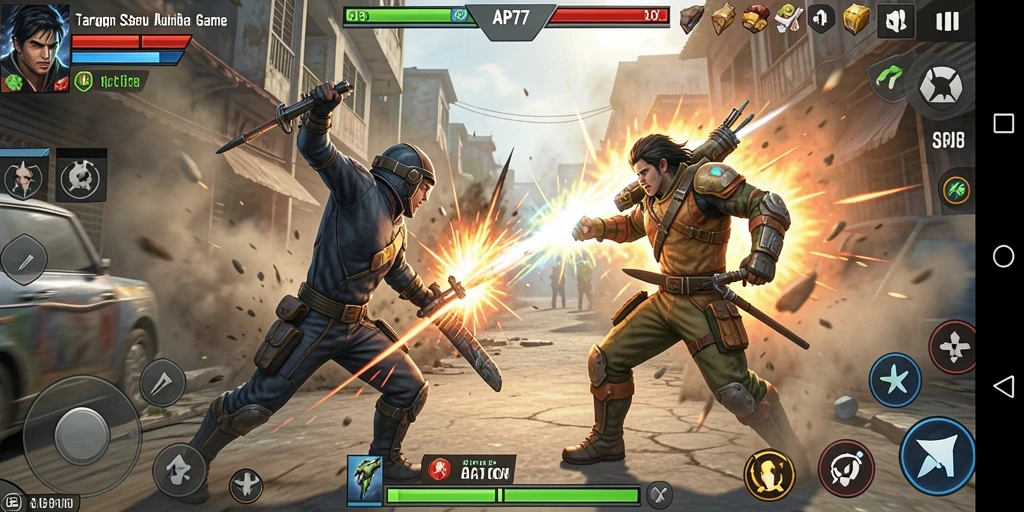 Screenshot menunjukkan aksi intens dalam game API77 dengan pertarungan seru.
